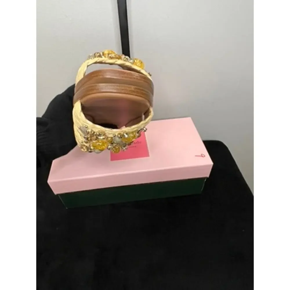Kate Spade Dock Crystal Raffia Jeweled Slide Sandals Natural 7B New Box